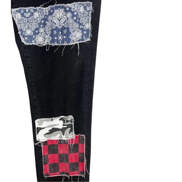 Dript Women's Black Patchwork Skinny Jeans 4 Button Fly Size 30 - Picture 4 of 7